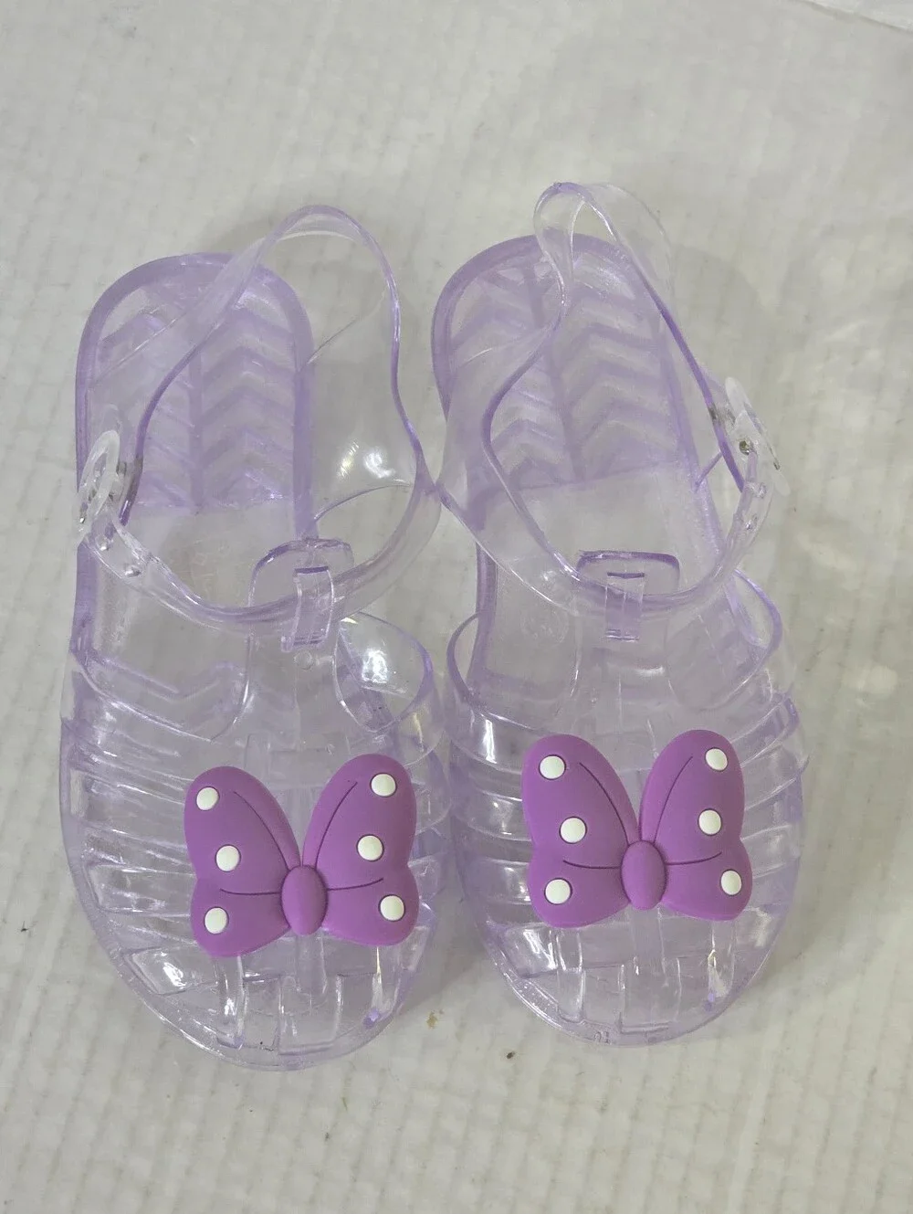 Girls Clear Jelly Sandals Purple Polka Dot Bow Buckle Summer Beach Shoes Size 29